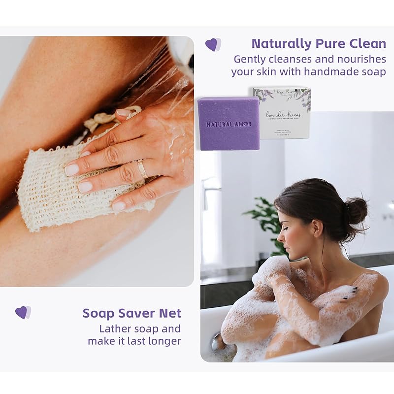 Natural Amor Lavender Spa Gifts for Women, 5pcs Handmade Spa Gift Box for Women, Birthday Gift for Women, Self Care Gift, Thank you Gift for Mother Day