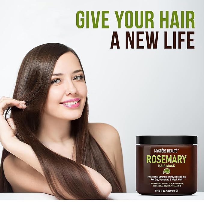 Rosemary Deep Conditioning Hair Mask for Dry Damaged Hair and Growth with Collagen Argan Oil - Rosemary Oil Leave in Conditioner aceite de romero puro y natural 8.5 fl oz x 2 Pack