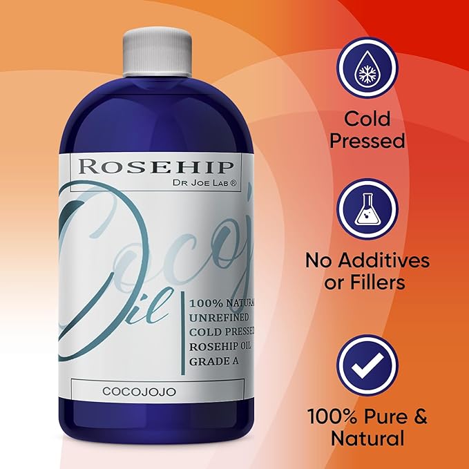 cocojojo Rosehip Oil for Face, Rosehip Oil, Pure Refined Cold Pressed All Natural for Hair Skin, Face Body Nails - 32 Oz