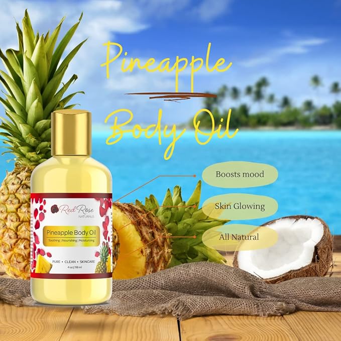 Pineapple Body Oil, 100% Natural, Hydrating & Deep Moisturizing, Bath and Body Oil For Women, Tropical Long Lasting Fragrance, Vegan - 4 oz.