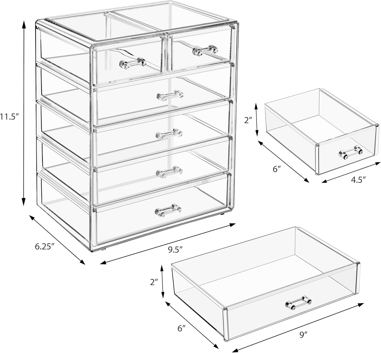Sorbus Acrylic Makeup Organizer Set, 6-Drawer Vanity & Countertop Cosmetic Storage with Small & Wide Drawers, Clear Makeup Storage for Brushes, Lipsticks, Jewelry – Holiday Gift for Women & Teens