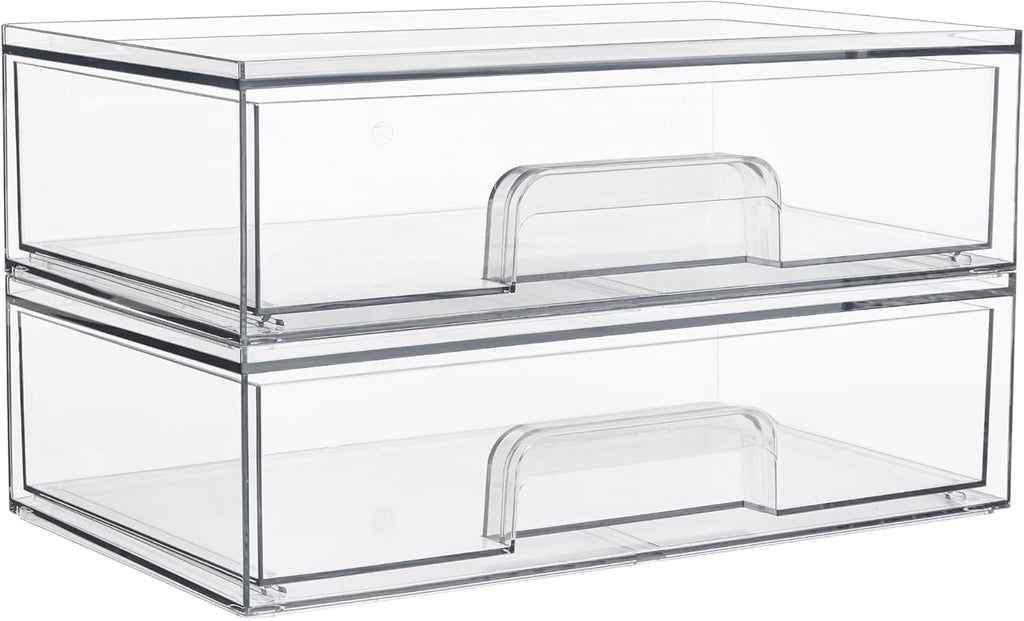 Vtopmart 12.1''W Clear Stackable Storage Drawers,2 Pack Acrylic Plastic Organizers Bins for Makeup Palettes, Cosmetics, and Beauty Supplies,Ideal for Vanity, Bathroom,Cabinet,Desk Organization