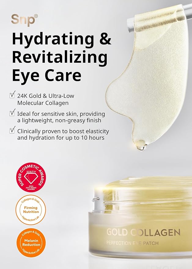 SNP [K Beauty 24K Gold Perfection Eye Patch | Nourishing Under Eye Patches for Wrinkles and Dark Spots | Under Masks for Puffy Eyes and Dark Circles | Korean Collagen Skincare | 60 Patches