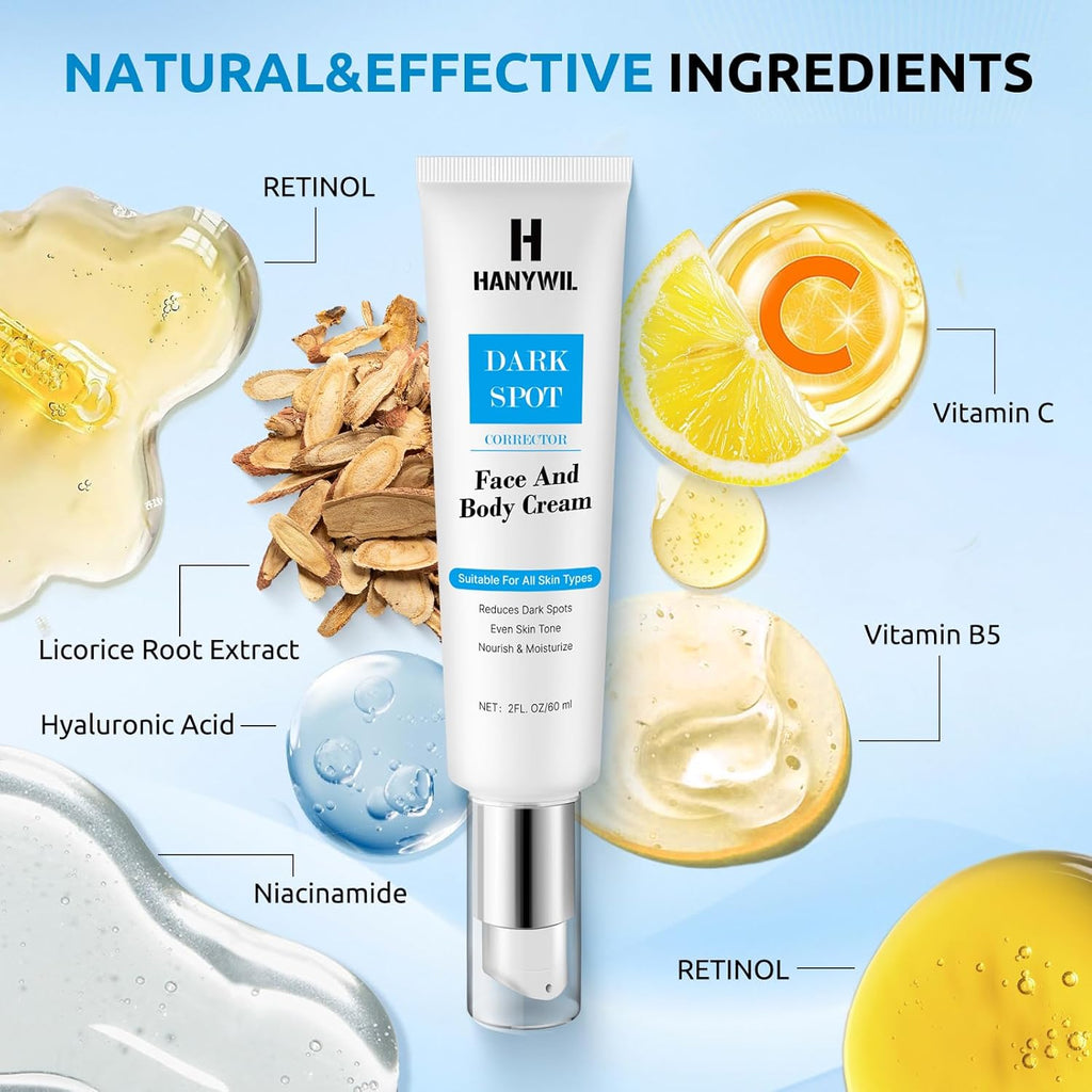 HANYWIL Dark Spot Remover for Face & Body Serum, Dark Spot Corrector Cream for Face & Body, Rapid Fade Treatment for Sun Spots, Age Spots, Melasma, Dermatologist-Tested Skin Tone Evenser(2.0 Fl Oz)