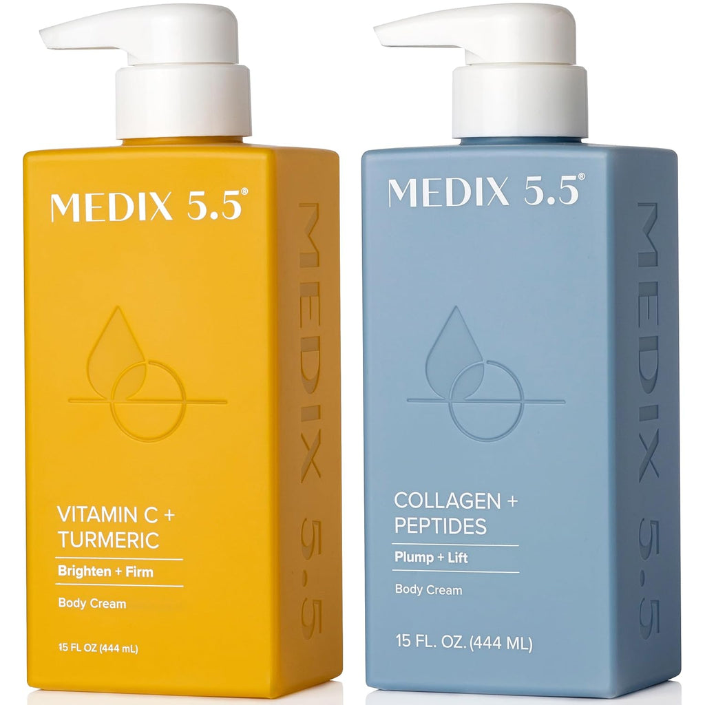 Medix 5.5 Vitamin C Lotion + Collagen Cream Anti Aging Moisturizer Skincare Set, Collagen Lotion Targets Wrinkles, Sagging Skin, Crepey Skin, Vitamin C Cream Brightens & Hydrates Dry Skin, Bundle