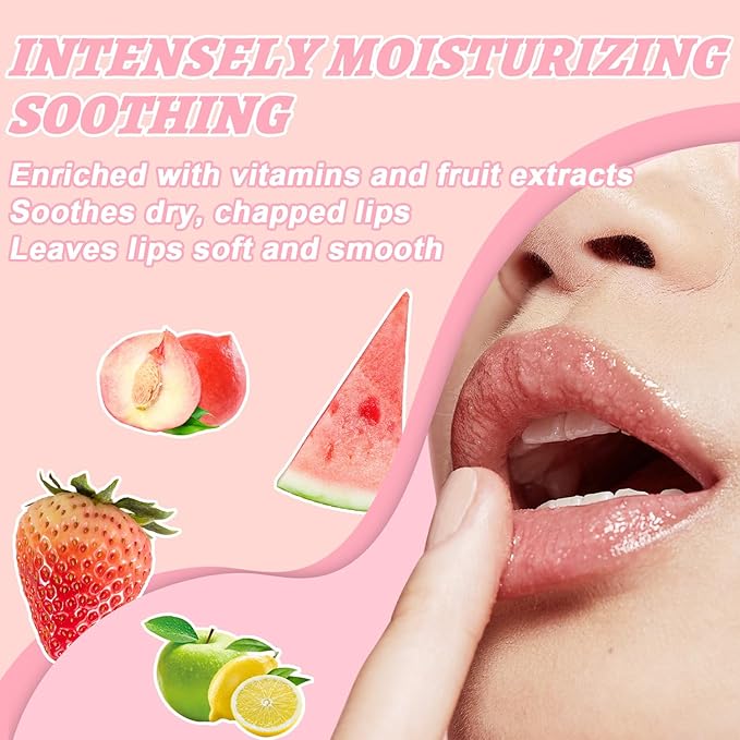 4 PCS Bee Lip Balm Honey Pot, Hydrating Lip Mask & Lip Scrub Set, Watermelon Strawberry Apple Lime Peach Moisturizing Lip Sleeping Mask Prevention Dry and Cracked, Reduce Lip Lines
