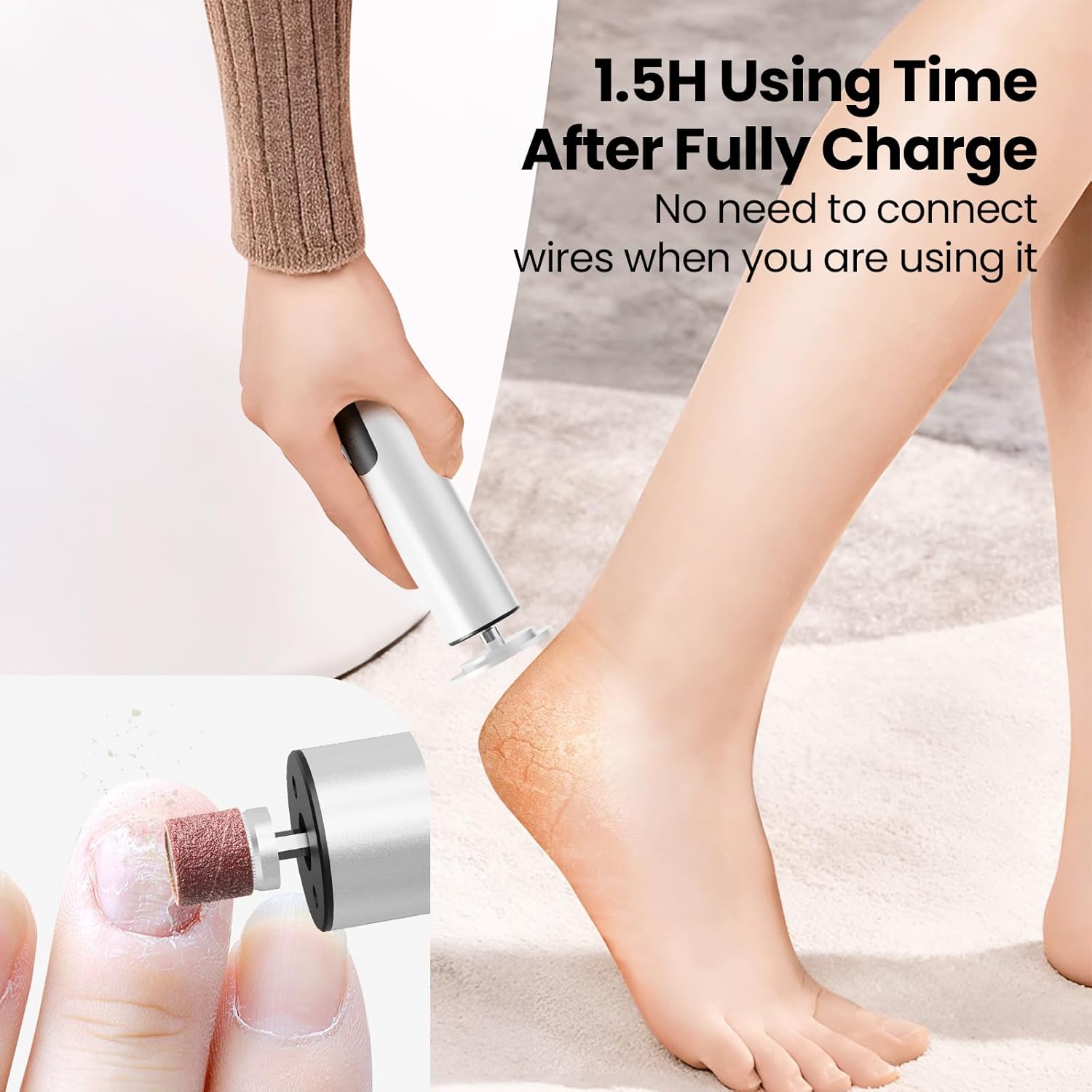 Electric Foot Callus Remover, 2 in 1 | 6 Speed Adjustable Foot File Nail Grinder with Sandpaper Disks, Professional Sander Pedicure Tool for Feet Dead Skin, Self Care Gifts for Women Mom Lover Friends