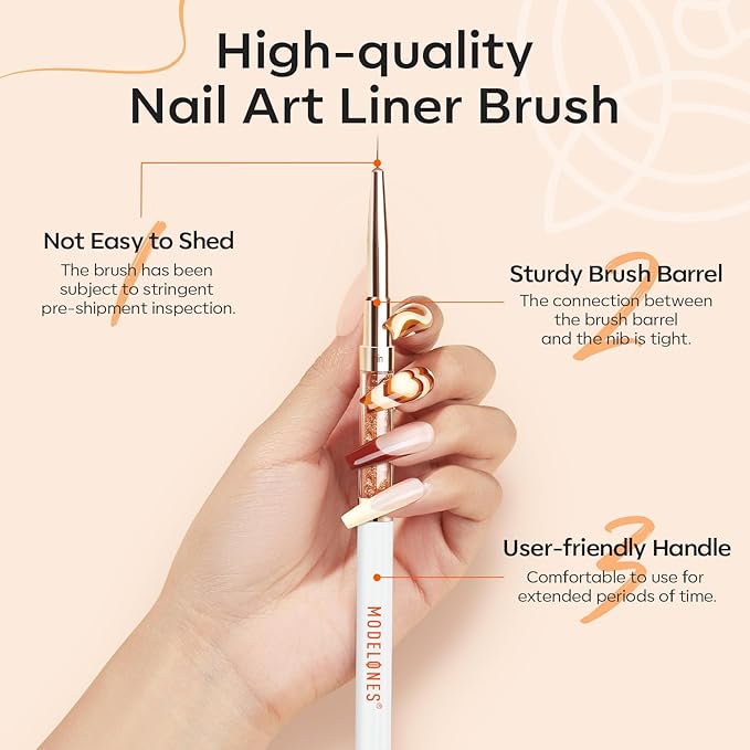 modelones Thin Liner Nail art Brushes with Cuticle Oil, 15ml Nail & Cuticle Care Strengthener Oil Vitamin E + B Cuticle Revitalizing Oil for Nail Growth and Gel Nail Polish