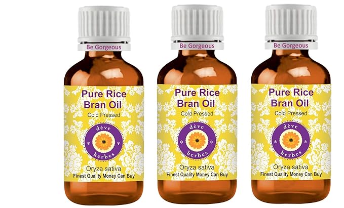 Deve Herbes Pure Rice Bran Oil (Oryza Sativa) Cold Pressed (Pack of Three) 100ml X 3 (10 oz)