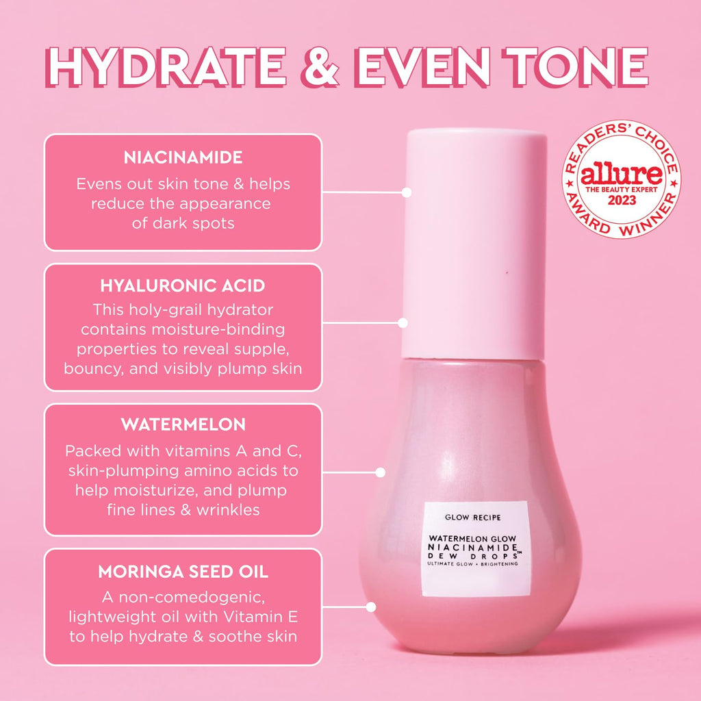 Glow Recipe Stocking Stuffer Niacinamide Serum Dew Drops Ornament - Hydrating Face Serum & Illuminating Makeup Primer for Dewy, Glass Skin + Hyaluronic Acid for Plumping & Highlighting (15 ml)