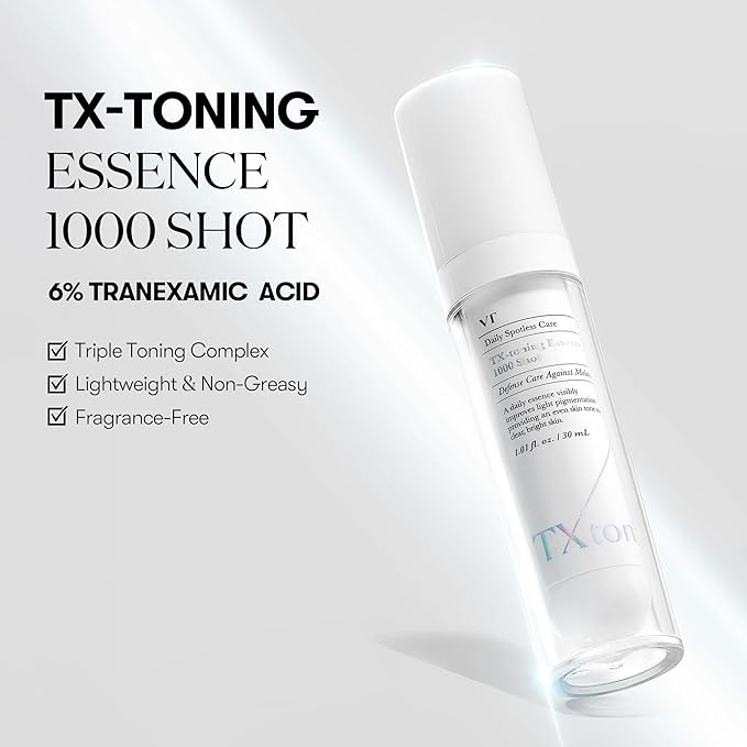 VT COSMETICS TX Toning Essence 1000 Shot, Tranexamic Acid Serum with Niacinamide, Glutathione for Radiant Glass Skin Face, Dark Spots, Acne Scar, Sensitive Skin Care, Korean Skincare, Fragrance-Free