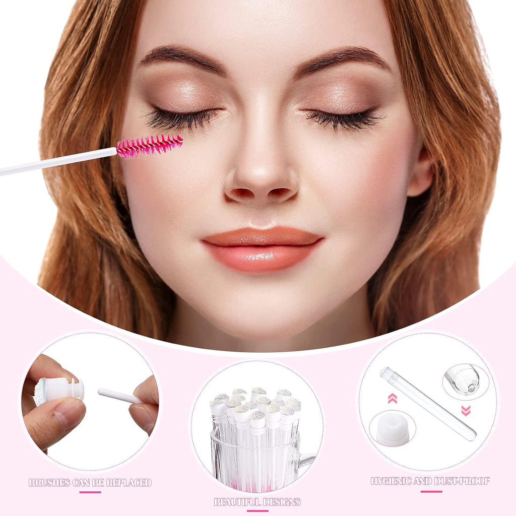 80 Pieces Disposable Mascara Brushes Tubes Set, 40 Pieces Empty Mascara Wand Tube with 40 Pieces Eyelash Brush Makeup Tool for Eyelash Extension(Colorful Sequins Style)