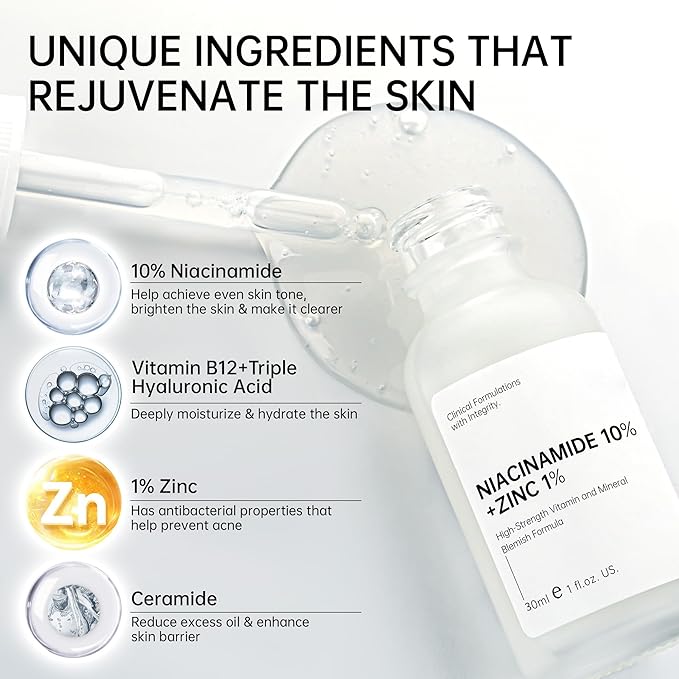 Niacinamide 10%+ Zinc 1% Serum For Face, Niacinamide Serum For Face, Dermatologist, Redness Relieve-30ml 1floz, 2Pcs