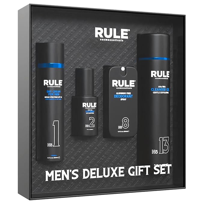 Men's Deluxe Gift Set, No.1 Men's Face Cream, No.8 Deodorant Spray, No.13 Cleanser Gel, No.2 Eye Serum, Eye & Skin Care Set
