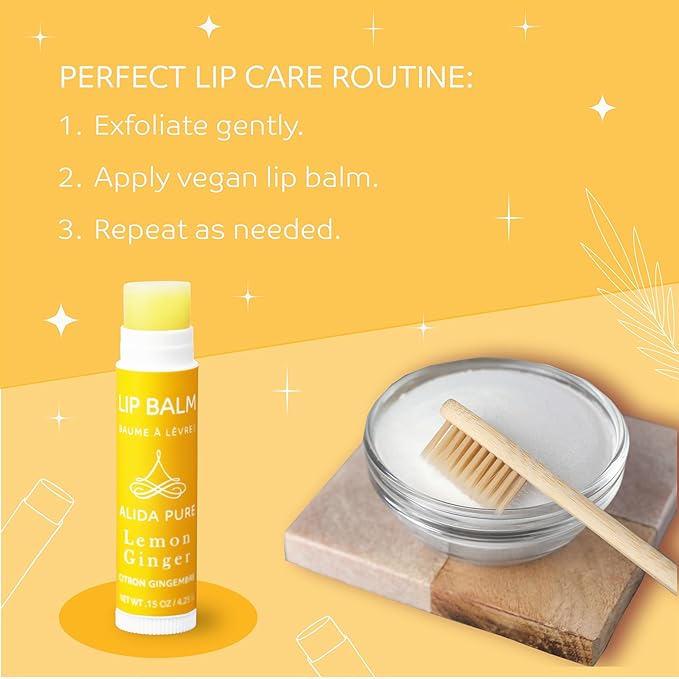 Lemon Ginger Lip Balm Collection, Vegan Lip Balm Set, Bees Wax Free, with Avocado Oil, Organic Jojoba Oil, Vitamin E, Natural Moisturizer For Dry, Cracked, or Chapped Lips, 3 Tube Set