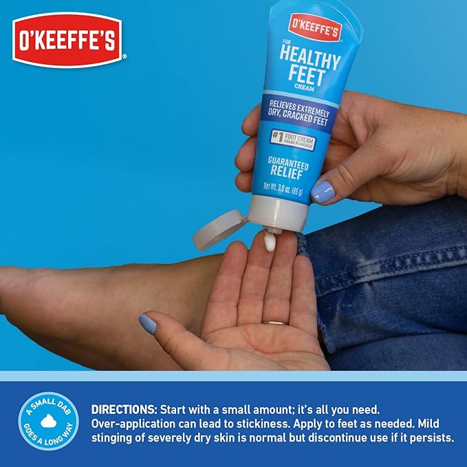 O'Keeffe's for Healthy Feet Foot Cream - 3 oz Travel Size Tube (1 Pack) - Guaranteed Relief for Extremely Cracked, Dry Feet, Repairing Skincare, Instantly Boosts and Retains Moisture Levels