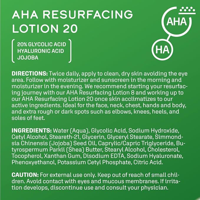 DCL Skincare AHA Resurfacing Lotion 20 with 20% Glycolic Acid, 1.7 Fl oz