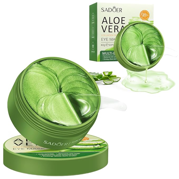 Under Eye Patches for Puffy Eyes and Dark Circles – 60 PCS Aloe Vera Under Eye Mask with Pure Natural Extracts to Combat Puffiness, Fine Lines, Wrinkles, and Bags