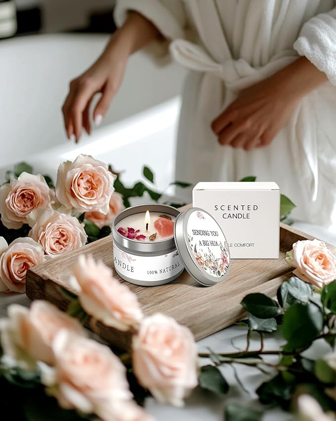 Spa Gifts for Women - Mothers Day Gifts for Mom, Self Care Kit, Birthday Anniversary Care Package Ideas for Wife Girlfriend Her, from Husband Daughter Friend, 8PCS Items with Rose Scent Themed