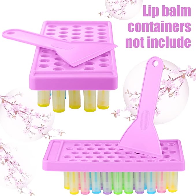 2 Sets Lip Balm Filling Tray and Spatula Set Portable Lipstick Holder Containers Lip Gloss Making Kit Capsule Lipstick Filler (Purple)