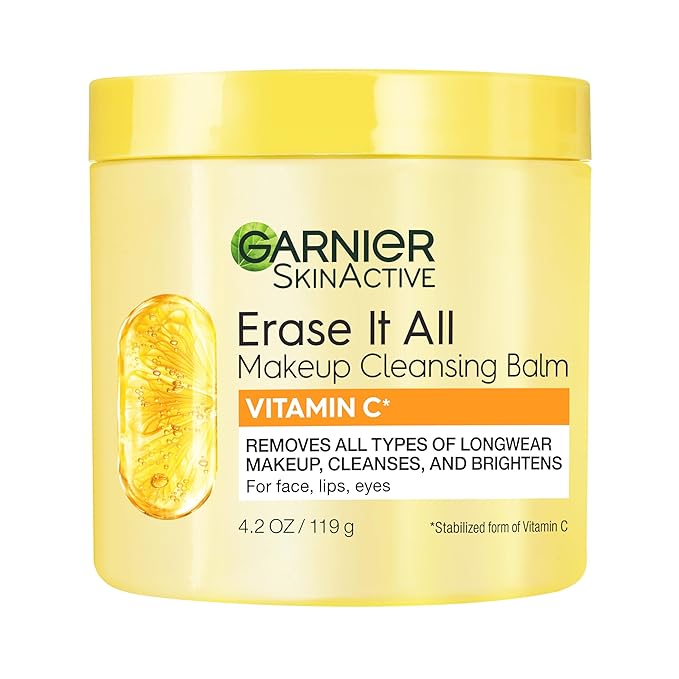 Garnier Erase It All Makeup Cleansing Balm with Vitamin C, Brightening Facial Cleanser and Makeup Remover, 4.2 Oz