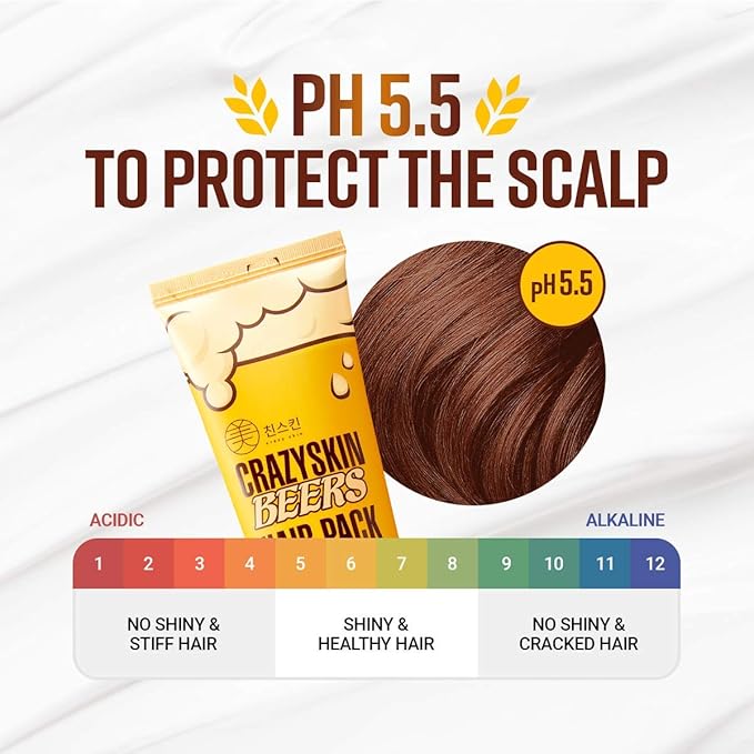 CRAZY SKIN Beer Yeast Hair Treatment Mask - pH5.5 Protein, Keratin, Argan/Camellia Oil, Collagen for Repair and Color Treated Hair 13.5oz(400ml)