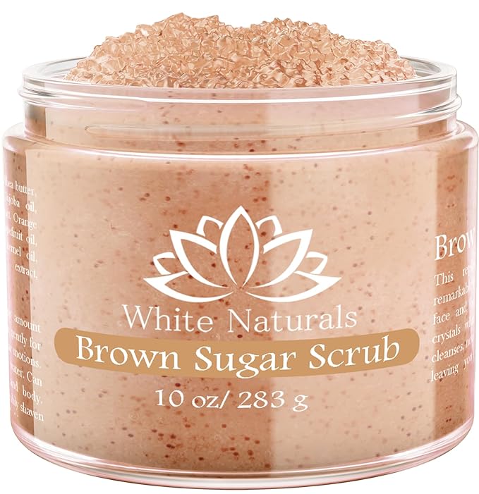 Pure Brown Sugar Scrub, Gentle Exfoliating Natural Body Scrub, Revitalizing Face & Lips Scrubber For Women With Moisturizing Shea Butter & Organic Oils, Cellulite & Stretch Mark Remover Best Gift Idea