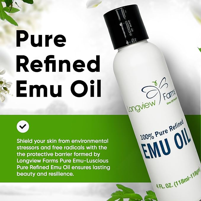 Longview Farms® Emu Oil - Hair and Body - 100% Pure & Refined | Pure Emu Oil for Skin & Hair Care | Premium Quality Hydration & Nourishment | 1 Fl. Oz