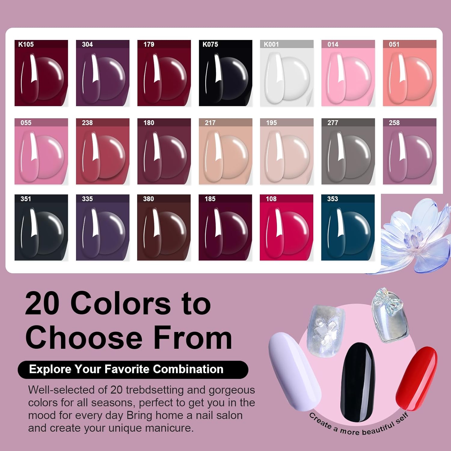 31 Pcs Dip Powder Nail Kit Starter - 20 Colors Nude Pink Skin Dipping Powder Liquid Set with Base Top Coat, Activator, Brush Saver, Nail Buffer and Brush No Needed Lamp Curing