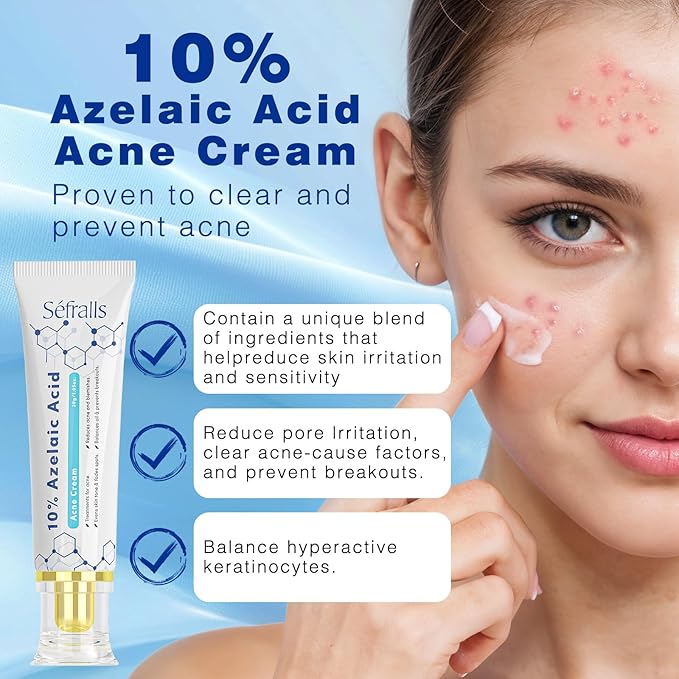 10% Azelaic Acid Acne Cream, Premium Azelaic Acid Facial Cream - Redness Relief For Face, Redness Reducing Skin Care, Prevents Acne Breakouts, Ease Pimple Clarify Skin Soothe Irritation,1 Oz