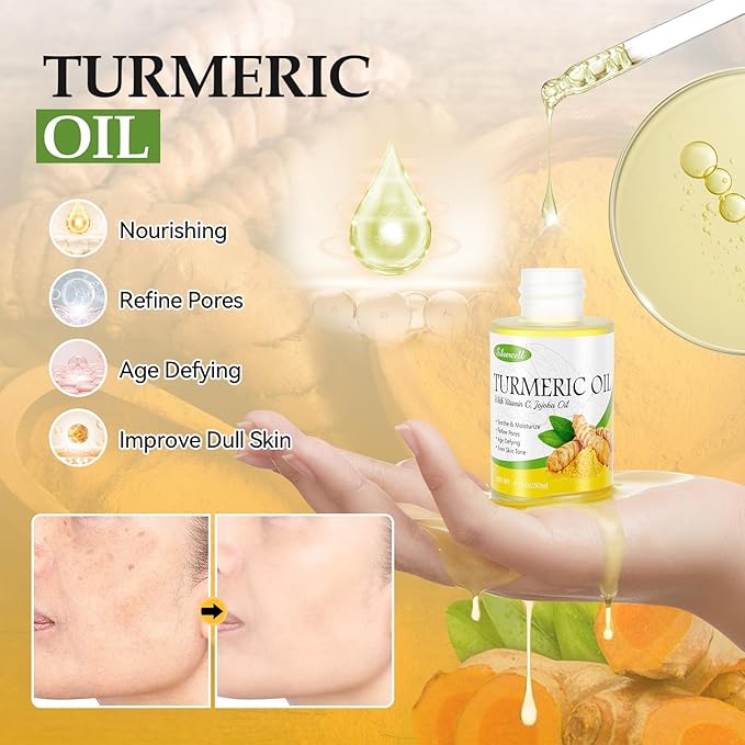 Turmeric Skin Care Set Even Skin Tone with Vitamin C, Skin Care Gift Set 4 In 1 Include Turmeric Soap Bar Turmeric Oil Turmeric Face Cream Turmeric Scrub, Face Moisturizer Skincare Set for Women