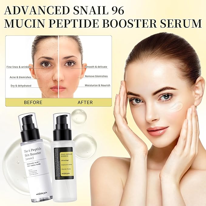 Snail Mucin 96% Peptide Booster Set, Snail Mucin Skin Booster Collagen Serum for Women Repairs Fine Lines & Wrinkles, Advanced Snail 96 Mucin Power Essence, Skin Care Gift Set for Hydrating & Soothing