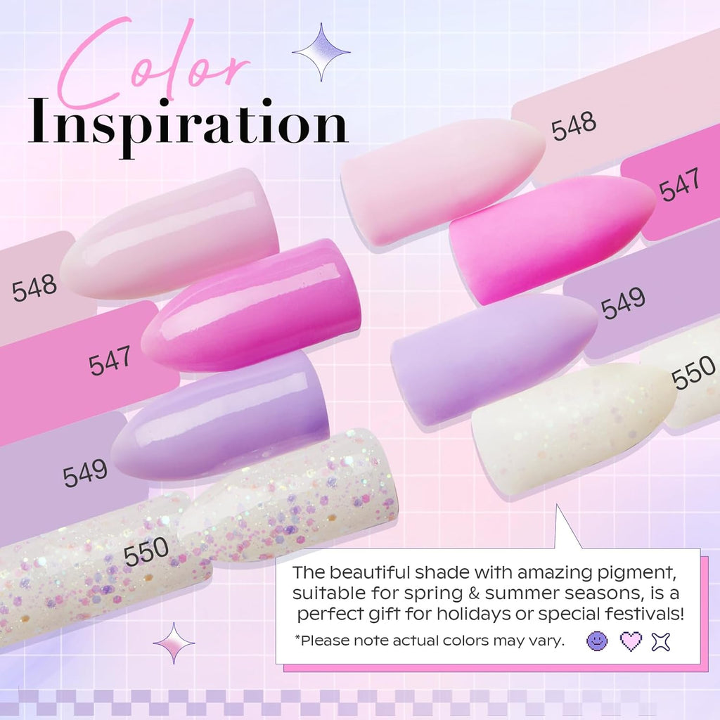 AZUREBEAUTY Dip Powder Nail Kit Starter, Pastel Lavender Pink Glitter, 4 Colors Spring Summer Dipping Powder Set, French Nail Art Base Top Activator Liquid Manicure DIY Salon 12 PCS