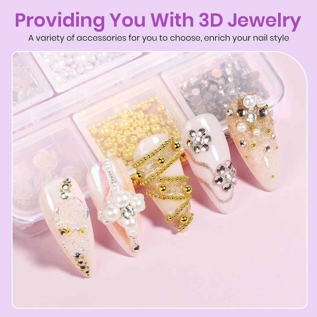 15g Rhinestone Nail Glue Set with 6 in 1 Nail Dotting Pen & Nail Gems and Charms, Super Strong, Gel Nail Glue, for Gems and Jewels Decoration, 3D Nail Art Gel, Gifts for Women Girls