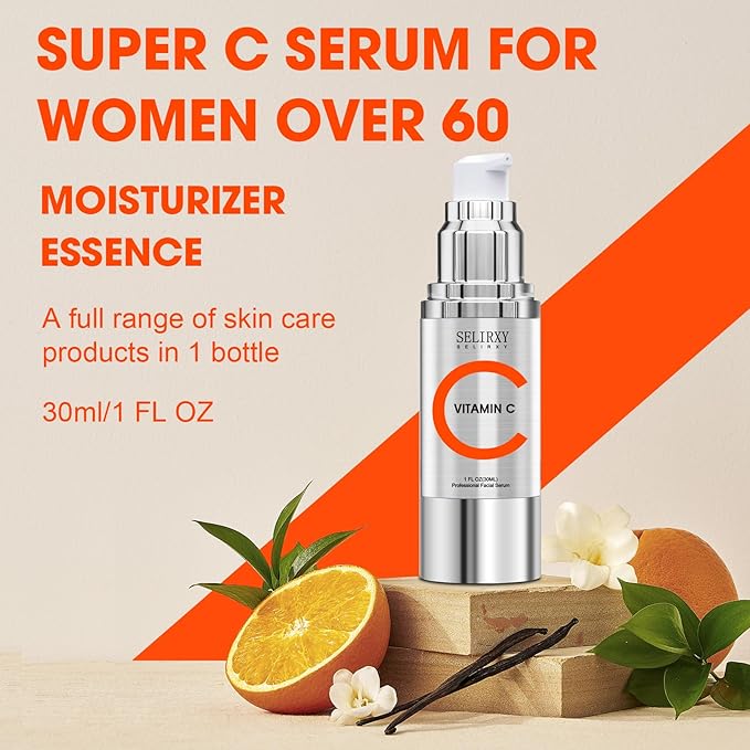 Super Vitamin C Face Serum for Women All-In-One Total Package Serum - Vitamin C, Hyaluronic Acid, Vitamin E, Caffeine - Hydrating, Lifting, Anti-Aging Reduce Wrinkles Age Spots