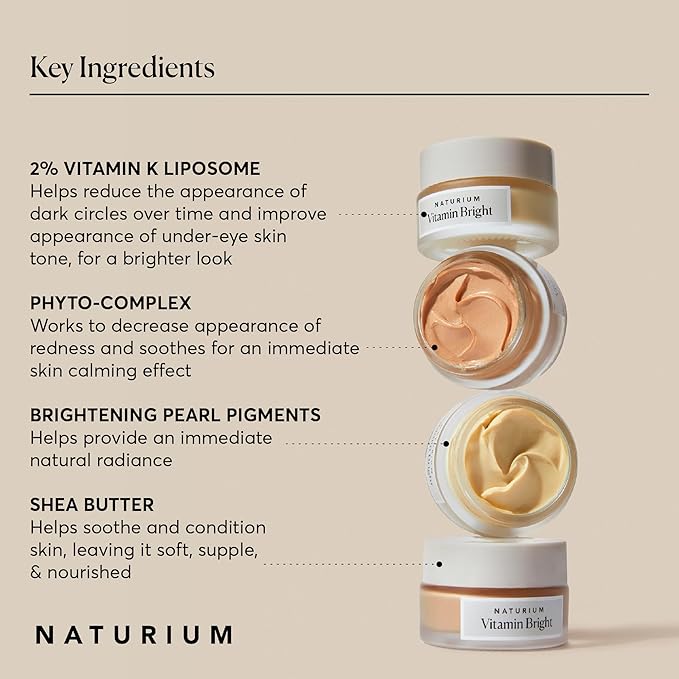 Naturium Vitamin Bright Illuminating Eye Cream, Under Eye Repair Cream for Dark Circles, with Vitamin K, Phyto-Complex, & Mineral Pigments, Medium/Deep, 0.5 oz