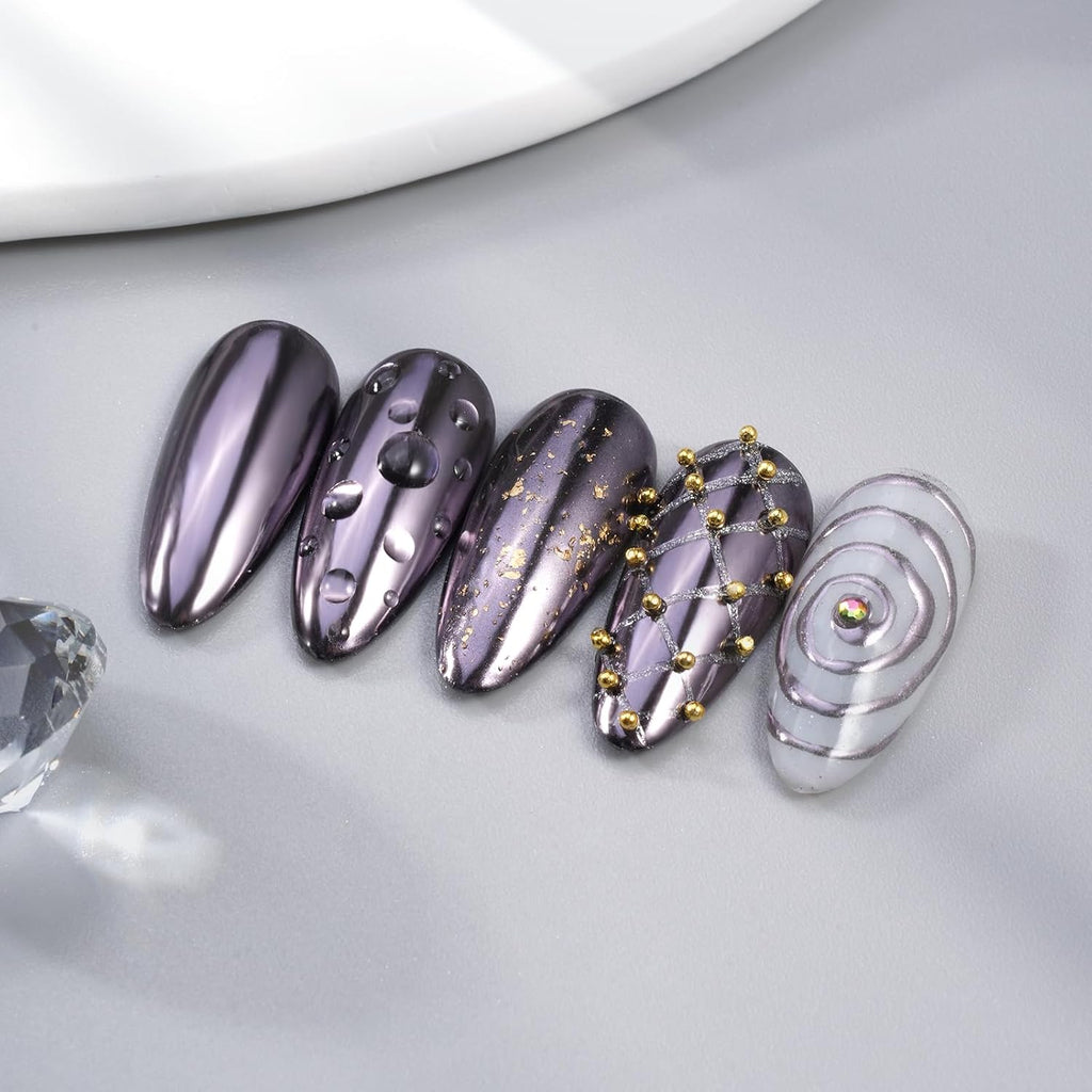 Pretty Diva Chrome Nail Powder - Silvery Black Mirror Effect Chrome Nail Powder, Premium Metallic Mirror Chrome Powder Pigment for Nail Art Decoration