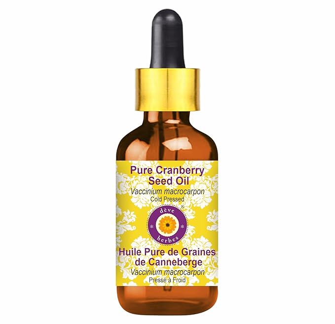 Deve Herbes Pure Cranberry Seed Oil (Vaccinium macrocarpon) with Glass Dropper Cold Pressed 15ml (0.50 oz)