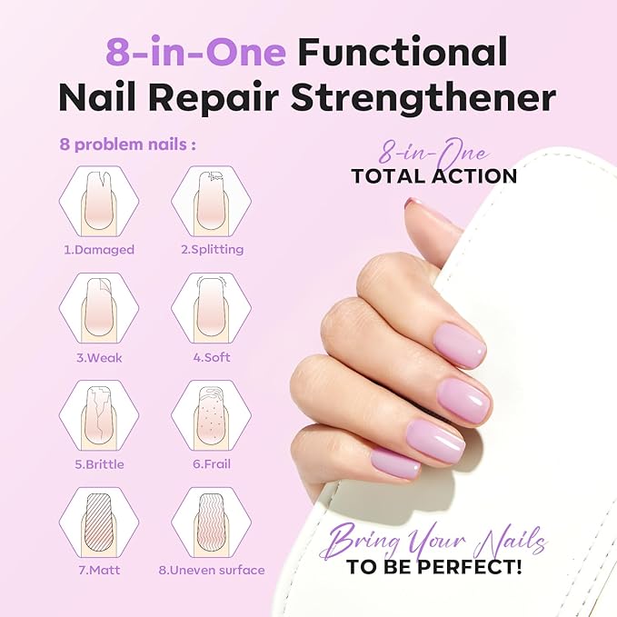 modelones Nail Strengthener Jelly Purple Nail Repair for Damaged Nails Strengthening Polish 15ml Nail Growth and Strengthener Natural Concealer Foundation Nail Care Gifts for Women