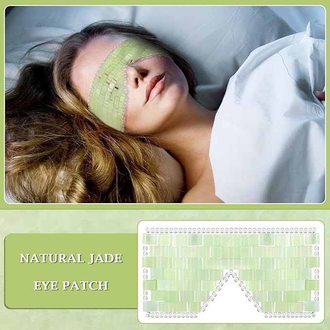 Jade Eye Mask and Jade Comb Set Includes Weighted Eye Mask to Eliminate Wrinkles Puffiness Headache and Migraine Relief Handheld Natural Jade Massage Comb for Head Caring Therapy