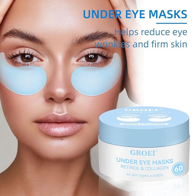 Under Eye Masks 60PCS – Retinol & Collagen Eye Patches for Dark Circles and Puffiness, Hydrating Cooling Under Eye Pads for Women & Men, Skin-Firming Gel Patches for All Skin Types (1PC)