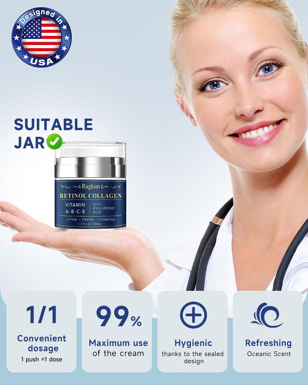 Retinol Cream for Face, Collagen Neck Creams for Tightening and Firming, Anti Aging Day & Night Facial Moisturizer for Women & Men, Instant Face Lift Wrinkle Cream 3.4 fl. oz.