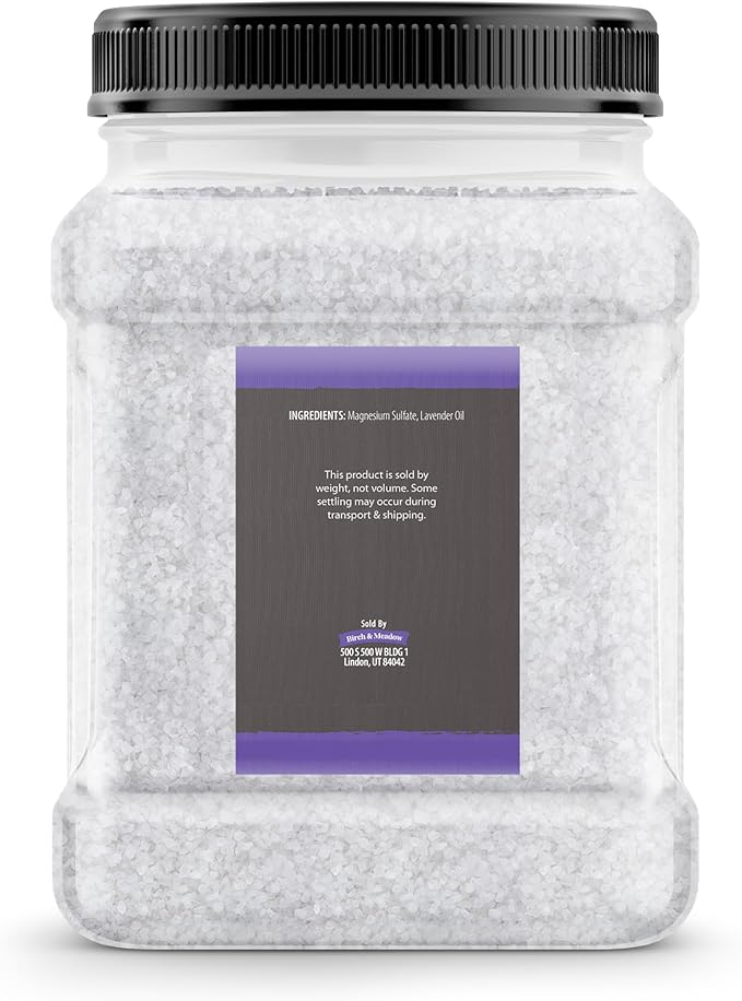 Birch & Meadow Epsom Salt with Lavender Oil, 4 lb, Magnesium Sulfate, Bath Soak, Rejuvenating Scent