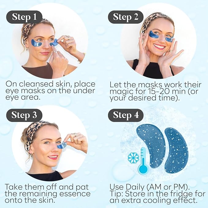 Marine Collagen Eye Patches (30 PAIRS), For Puffy Eyes and Dark Circles, Under Eye Mask with Hyaluronic Acid & Collagen, Deeply Hydrating Formula, Patch Yeux