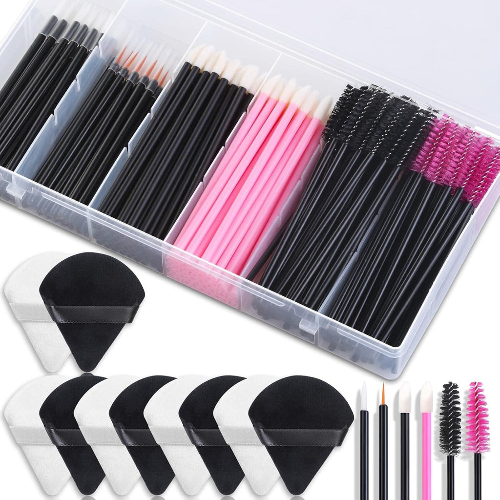 Disposable Makeup Accessories with Makeup Applicators Triangle Makeup Puffs, Mascara wands, Disposable Lip Applicators, liner Brushes Makeup Tools for Makeup Artist Supplies