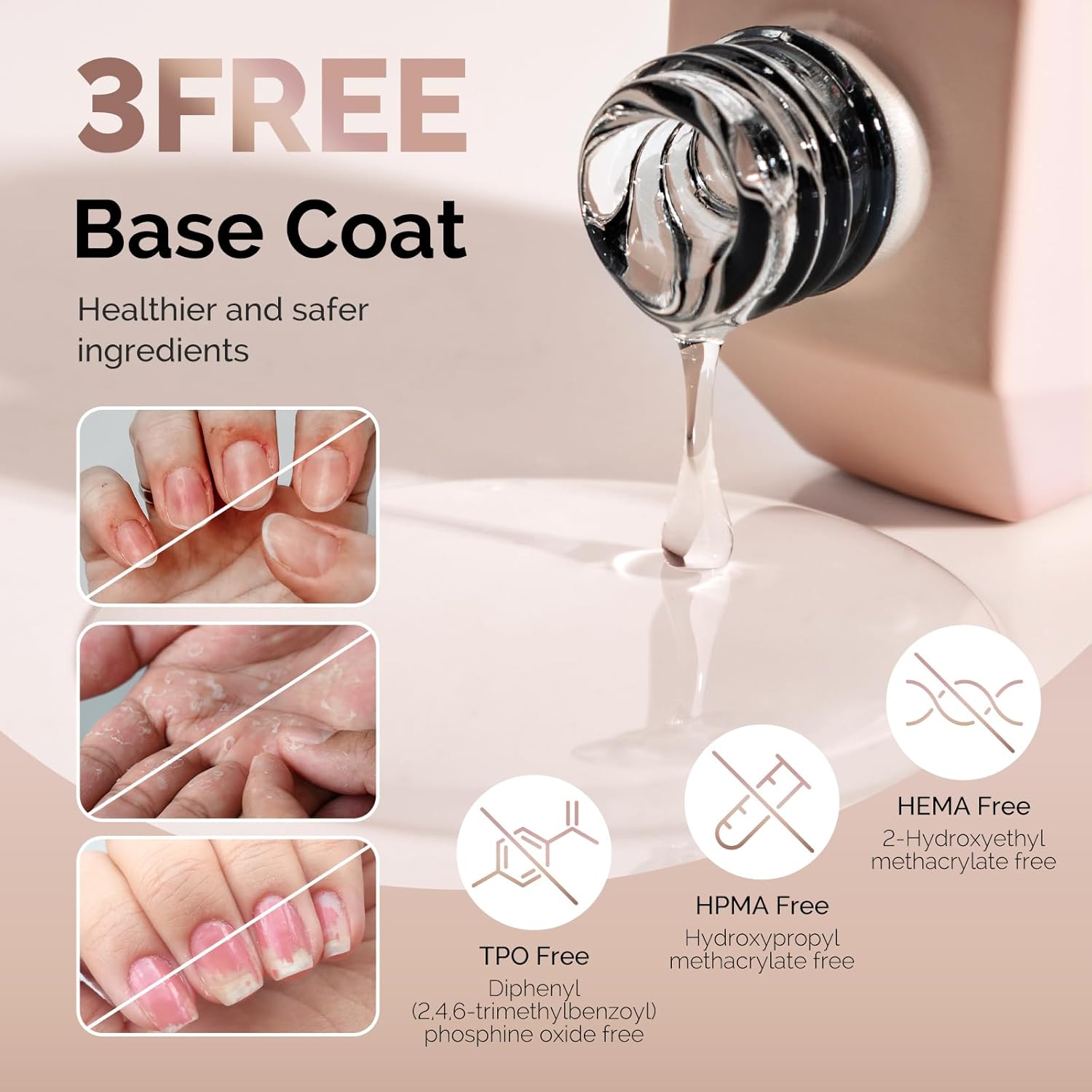 MelodySusie Hema Free Gel Base Coat,Hema Free,Hpma Free,Tpo Free,No Wipe,Soak off UV LED Drying,Long Lasting Gloss Shiny 15ML