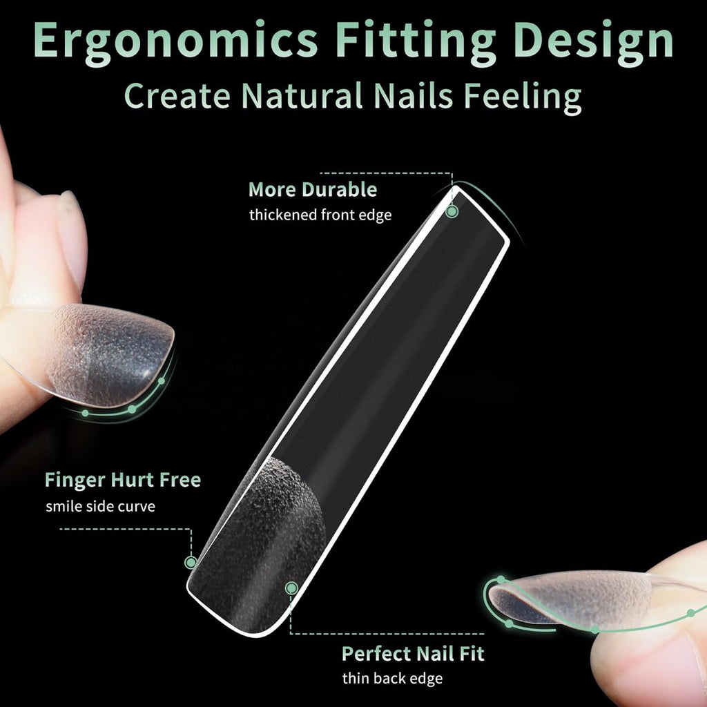XXL Long Square Nail Tips, 120pcs Acrylic Fake Nails Gel Nail Tips Soft, Full Cover Pre-Shaped Matte Clear Press on Nails for Extension, Diy at Home Manicure 12 Sizes