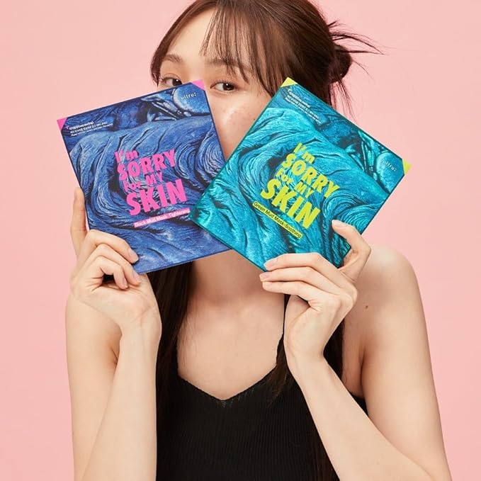 I'M SORRY FOR MY SKIN Bentonite Clay Mud Sheet Masks Set, Korean Skin Care, Exfoliating Face Masks with Volcanic Ash, Sebum Control, Pore Minimizer, Tightening, Soothing (Black 5pcs & Green 5pcs)
