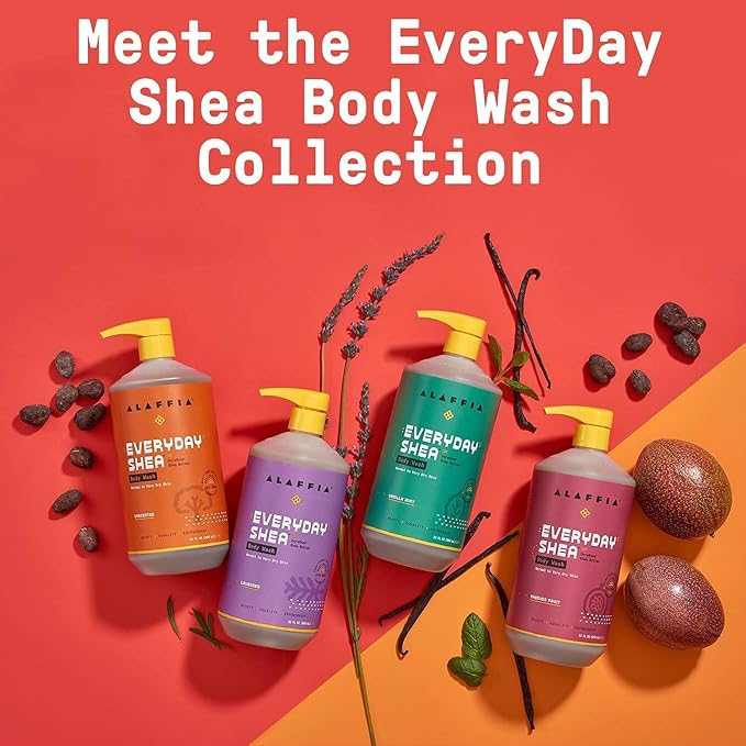 Alaffia EveryDay Shea Body Lotion and Body Wash Bundle - Normal to Very Dry Skin, Moisturizes and Cleanses Soft and Supple Skin with Shea Butter, Lemongrass, Neem and Coconut Oil, Lavender, 32 Oz Each