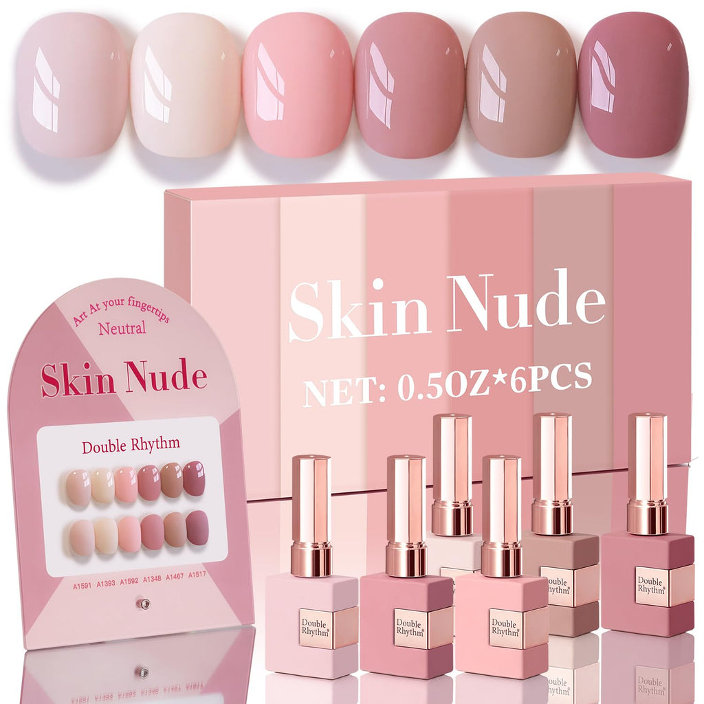 Double Rhythm 6 Pcs 15 ML Gel Polish Set Same Color Same Bottle Soak Off Gel Polish Kit Nail Art Manicure Salon DIY at Home for Women (Light Dark Nude Pink Beige-T6-17)